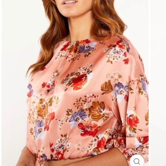 Cinq a Sept Pascale Silk Top Floral Pink Elastic Cuff Front Hem Tie - Picture 3 of 9